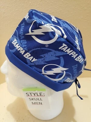 Tampa Bay Lightning (navy) NHL Men's Skull/Chemo Surgical Scrub Hat/Cap Handmade - Image 1 of 4