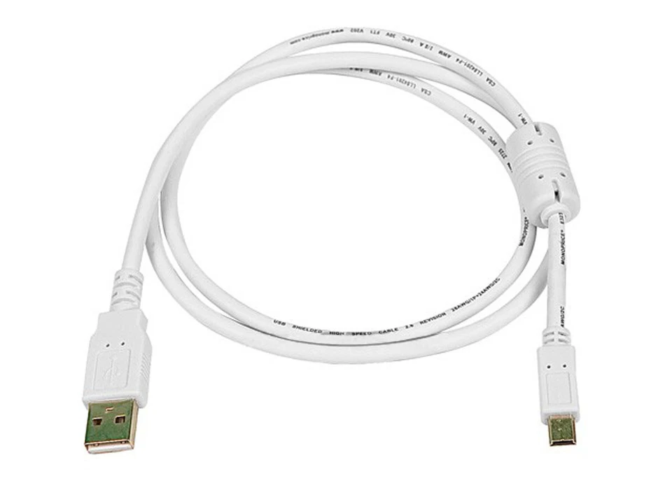 6ft USB 2.0 A Male to Mini-B 5pin Male  Cable w/ Ferrite Core White 8634 - Image 1 of 1