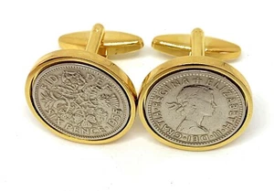1955 Sixpence Coin Cufflinks Quality Mens 70th Birthday Gift HT GLD - Picture 1 of 2