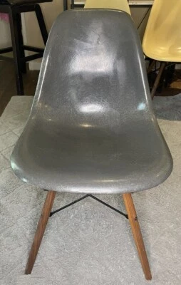 Herman Miller Eames Dark Grey Fiberglass Chair - All Original 1957 Model Chair - Image 1 of 4