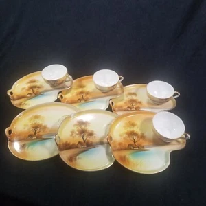 Snack Trays & Cups Noritake Tree in the Meadow Hand Painted Japan Set of 6 & 4 - Picture 1 of 10