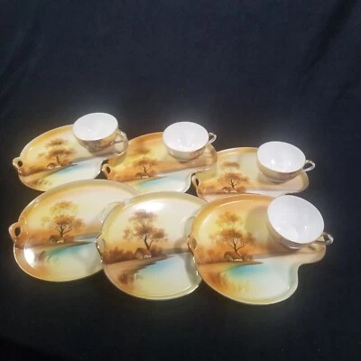 Snack Trays & Cups Noritake Tree in the Meadow Hand Painted Japan Set of 6 & 4 - Image 1 of 4