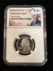 1998 S WASHINGTON QUARTER NGC PF 69 ULTRA CAMEO SILVER 054 - Picture 1 of 4