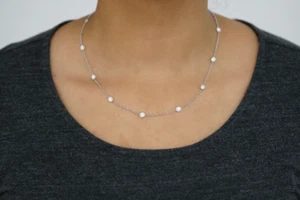 LARGE 14K WHITE GOLD ROUND LAB DIAMOND BY THE YARD BEZEL NECKLACE 2.00CTW - Picture 1 of 5
