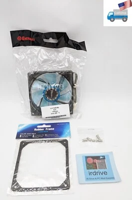 NEW Enermax 90mm Blue LED 3pin 12V PC Case Fan + UV Black  Anti-Vibration Pad - Image 1 of 4