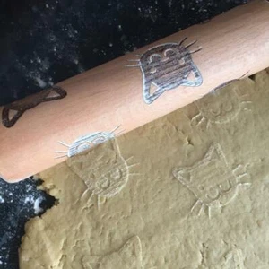 Cat Pattern Rolling Pin Cookie Baking Cat Animals Pattern Rolling Pin - Picture 1 of 3