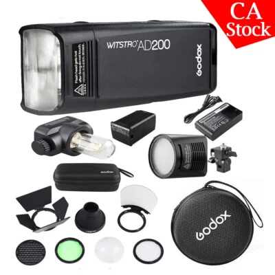 US Godox AD200 2.4G TTL Camera Flash Light AK-R1 Flash Color Gel H200R Head Kit - Image 1 of 4