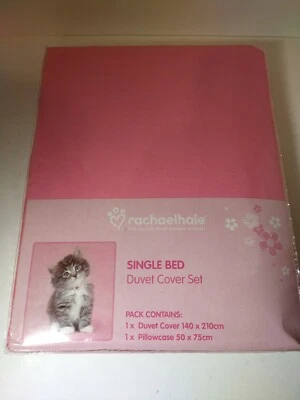 Funda nórdica y funda de almohada estampado gatito niña rachelhale rosa blanco  Foto 1 de 2