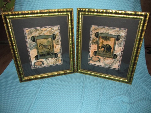 Vtg WILDLIFE ~ Jungle African Elephant/Zebra Wall Picture Frames Cover