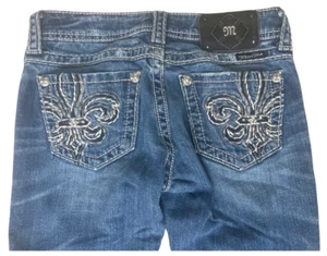 Womens Teens Miss Me Sz 26 SZ M Wash Distressed Blue Jeans Fleur Di Lis - Picture 1 of 3