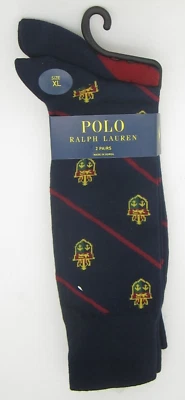 Calcetines de vestir Ralph Lauren para hombre 2 pares zapatos 12-17 XL escudo polo y rayas Foto 1 de 4