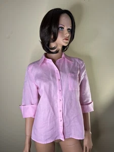 Richard Malcolm Size Medium 100% Irish Linen Blouse 3/4 Sleeve Button Front - Picture 1 of 5