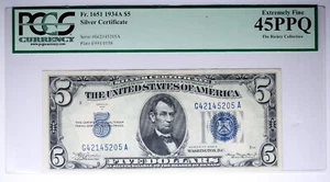 1934A Silver Certificate Blue Seal $5 Five Note PCGS EF 45 PPQ - Picture 1 of 2