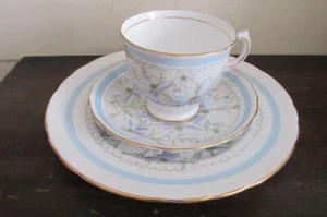 Tuscan England Porcelain Trio Cup And Saucer Salad Plate Blue Flowers - Picture 1 of 7