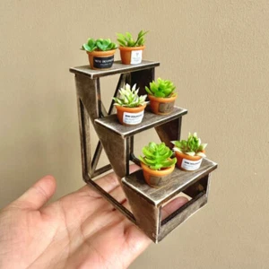 7PC 1:12 Scale Dolls House Miniatures Furniture Retro Old Flower Stand Flowerpot - Picture 1 of 10