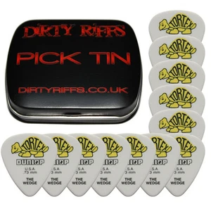 12 x púas/plejas de guitarra Dunlop Tortex Wedge - 0,73 mm amarillo en una lata de púas - Imagen 1 de 1
