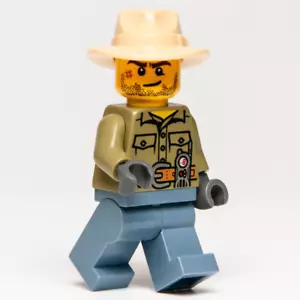 LEGO City Male Volcano Explorer Minifigure, Tan Fedora (cty0684) Scar - Picture 1 of 6