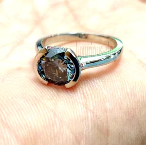 1.35 Ct Gray Round Cut Moissanite Half Bezel Engagement Ring 925 Sterling Silver - Picture 1 of 7