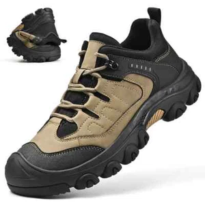 Men's Hiking Sneakers  Outdoor Genuine Leather   Handmade Casual Lace-up Shoes - Picture 1 of 21