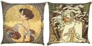 SET MIT 2 MUCHA SAISONS BELGISCHER TEPPICH 18" KISSENBEZÜGE, SOMMER & WINTER - Bild 1 von 5