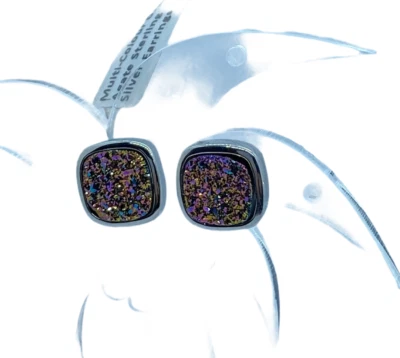 Multi-Colour Drusy Agate 925 Sterling Silver Stud Earrings  7.65cts - Изображение 1 из 4