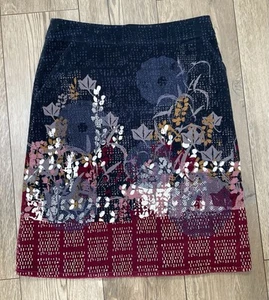 White Stuff Floral Velvet Knee Length Skirt Blue Multicoloured Uk 10 Pockets #W - Picture 1 of 6