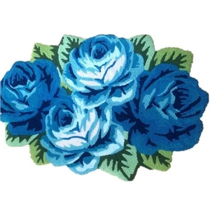 Rug Runner, 4 Rose Handmade Blue Floral Mat, Modern Carpet, Washable Floor Ma... - Picture 1 of 6