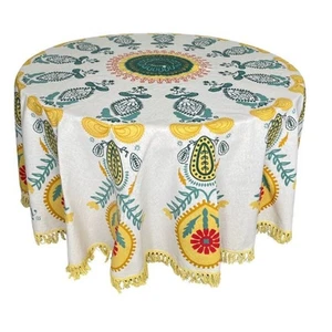 Gypsy05 Mantel Redondo Boho Mandala Estampado Algodón Flecos Borde 66" Multicolor - Imagen 1 de 9