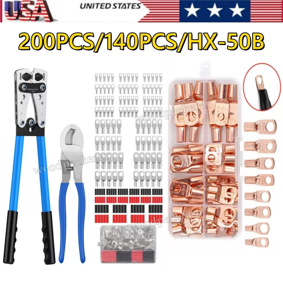 Wire Lug Crimper Heavy Duty Battery Cable Crimping Tool Terminal Copper Lugs Kit - Image 1 of 4