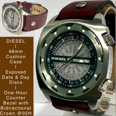 Vintage 48mm |Gray Exposed Date & Date | 1-Hour Chrono | Slvr Case DIESEL Watch - Image 1 of 4