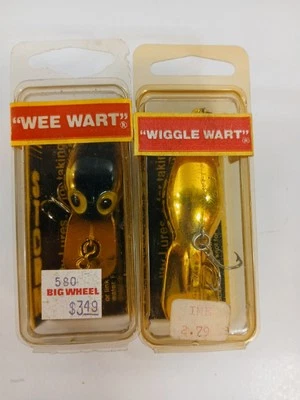 NOS STORM Pre-Rapala WIGGLE WART & WEE WART V104 Metallic Yellow Lures  - Image 1 of 4