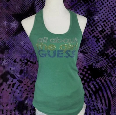 Women’s vintage y2k rhinestone tank top “all about the girl guess” Size L - Image 1 of 4