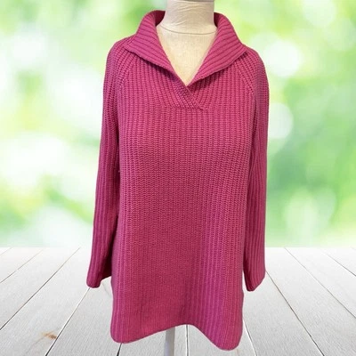 SAKS 5TH AVE Sweater Womens XL Silk Cashmere Fuchsia Pullover Rib Knit Luxury - Image 1 of 4