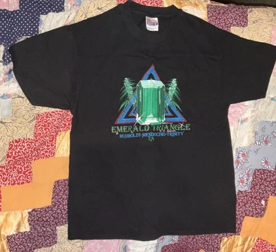 Винтажная футболка 80-х с травой марихуаной изумруд треугольник одинарный шов размер L плотные футболки - Изображение 1 из 4