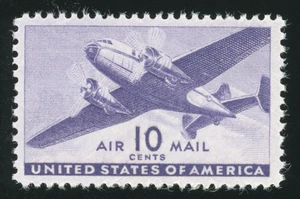 US Airmail - Twin-Motored Transport Plane 10c - SC# C27 Single Mint NH OG - Picture 1 of 2