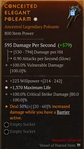 💥DIABLO 4💥SEASON 10💥Polearm💥1GA Life + Willpower + Critical + Conceited 50% - Picture 1 of 1
