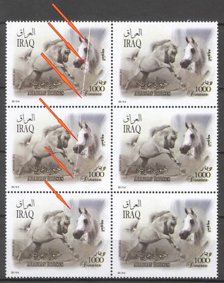 Iraq Irak 2011, Horses, Paper Paste Caused a Printing Error, Block of 6 MNH 4980 - Image 1 of 4