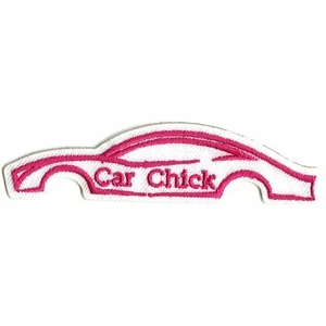 Car Chick Pink Auto Embroidered Iron On Patch - Picture 1 of 1