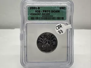 2001 S SILVER VERMONT QUARTER 25C PR70 DCAM ICG CERTIFIED (CB4-30) - Picture 1 of 4