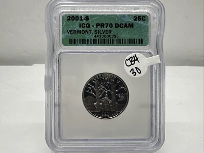 2001 S SILVER VERMONT QUARTER 25C PR70 DCAM ICG CERTIFIED (CB4-30) - Image 1 of 4