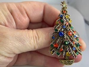Broche prendedor vintage dorado arte pedrería multicolor árbol de Navidad M-0074* - Imagen 1 de 4