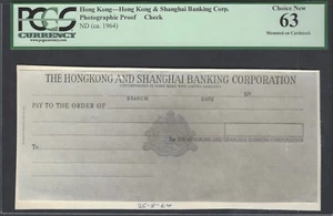 Hong Kong & Shanghai Banking Corp Check (ca. 1964) Photograph Proof Uncirculated - Picture 1 of 2