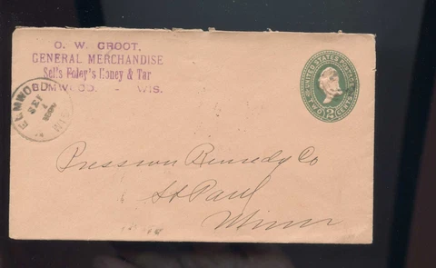 US  Advertising Cover (Foley's Honey & Tar) 1899 Wlmwood, Wisc to St Paul, Minn Cover