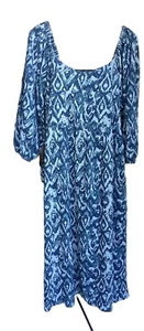 Anybody Maxi Dress Blue Geo W/Pockets Square Neck Woman’s Plus Size 2XP Petite - Picture 1 of 7