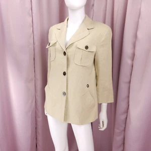 Kasper Women's Beige Linen 3/4 Sleeve Lined Button-Up Military Jacket 10 - Picture 1 of 7