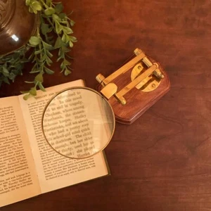 Brass Magnifier 3" Lens on Wood Base 3x Zoom Vintage Extendable Arm Desk Decor - Picture 1 of 5