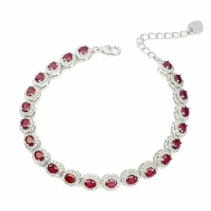 Silver Bracelet Ruby Genuine Natural Gems Solid Sterling 6 1/2 to 7 3/4 Inch - Picture 1 of 24