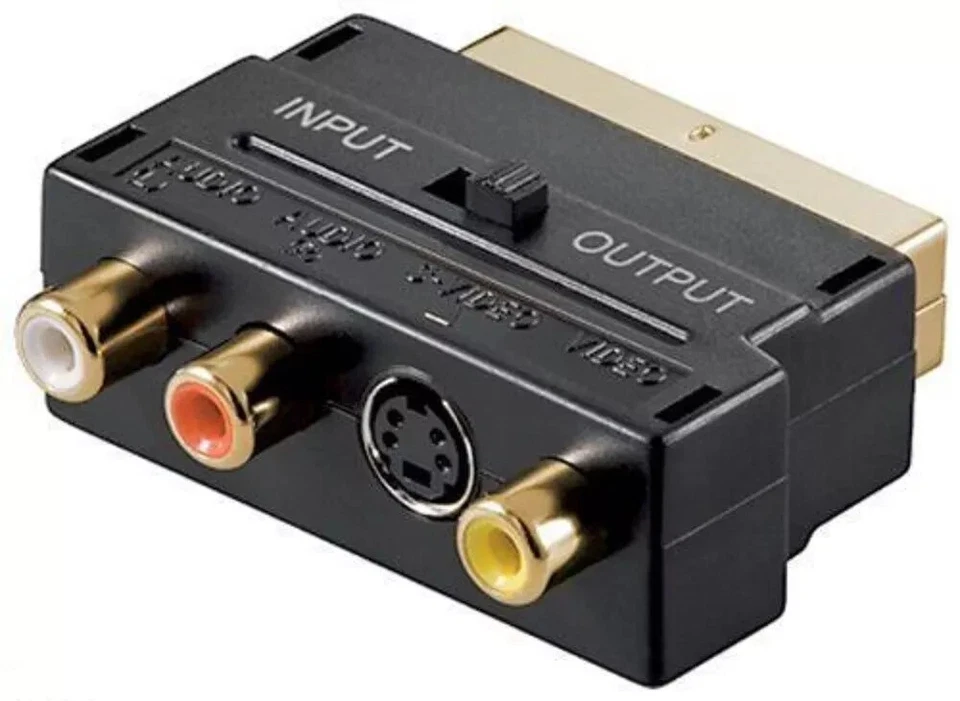 Switchable SCART Adapter SCART Plug - x3 RCA/Phono or S-Video With In/Out Switch - Image 1 of 1