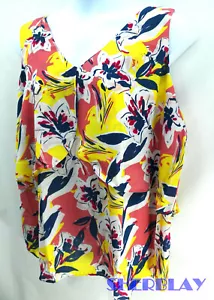Notations Women's Plus Size Floral V-Neck Layered Tank Top Blouse 3X Pink Navy Y - Picture 1 of 4