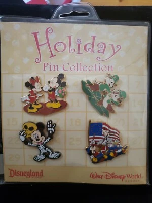 DISNEY 2005 Holiday 4 Pin Set Halloween Mickey Minnie Chip Dale Valentines 2005 — 第 1/2 张图片